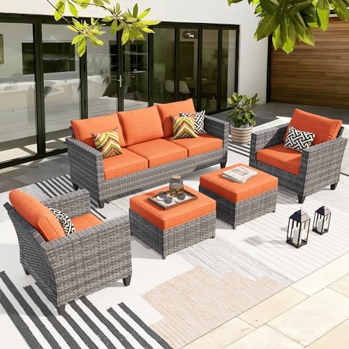 ovios Patio Furniture Set, 5 Pieces Outdoor Wicker Sofa Couch by OVIOS