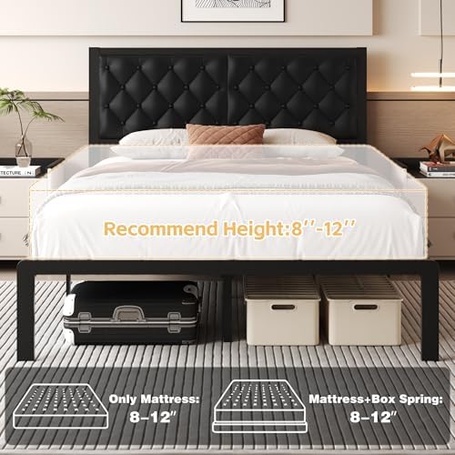 Fluest Queen Bed Frame with Headboard PU Leather Upholstered Bed Frame Platform - Image 7
