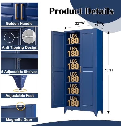 SteeLoong 75”Metal Pantry Storage Cabinet - Image 3