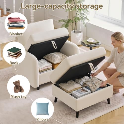 41" Accent Chair with Ottoman, Storage Reading Chair - Image 3