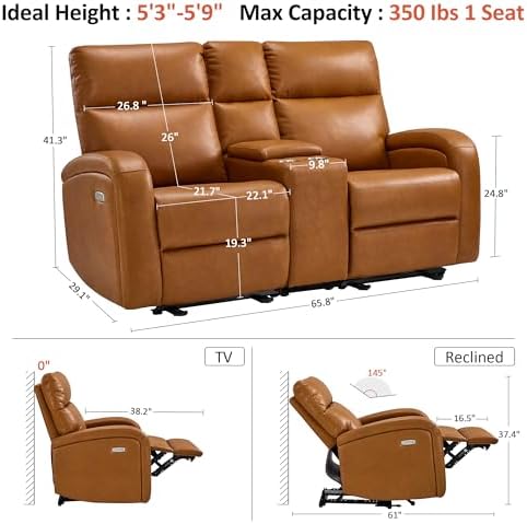 MCombo Zero Wall Recliner Loveseat, 2-Seat Power Wall Hugger Sofa - Image 3