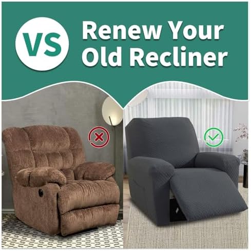 YEMYHOM 4 Pieces Stretch Recliner Slipcover Latest Jacquard Recliner Chair Cover - Image 5