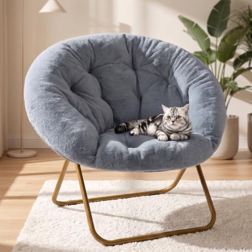DUMOS Faux Fur Saucer Chair for Adults, Living Room Folding Lounge Chair by DumosLifestyle