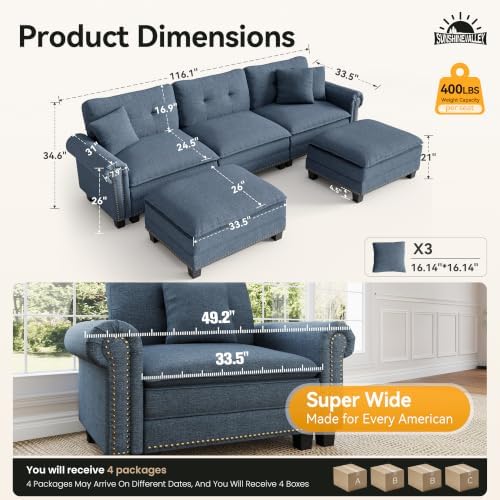 SUNSHINE VALLEY 116" Oversized Modular Sectional Couch U Shaped Living Room - Image 2