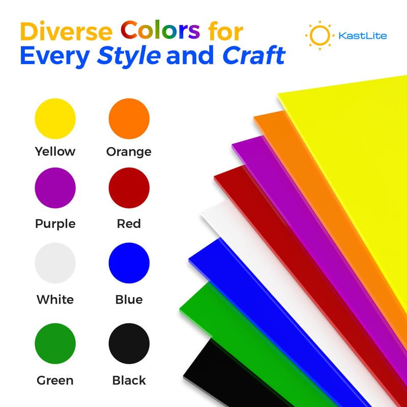 KastLite Colored Acrylic Sheets Nominal 6" x 18" - Plastic Sheet Easy to Cut, Saw, Shape, Laser Cut - Ideal for Arts & Crafts & DIY Projects- Durable, Lightweight, Scratch Resistant - Orange 4 Pack