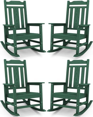SERWALL HDPE Oversized Outdoor Rocking Chairs Set of 4, Patio Rocker by SERWALL