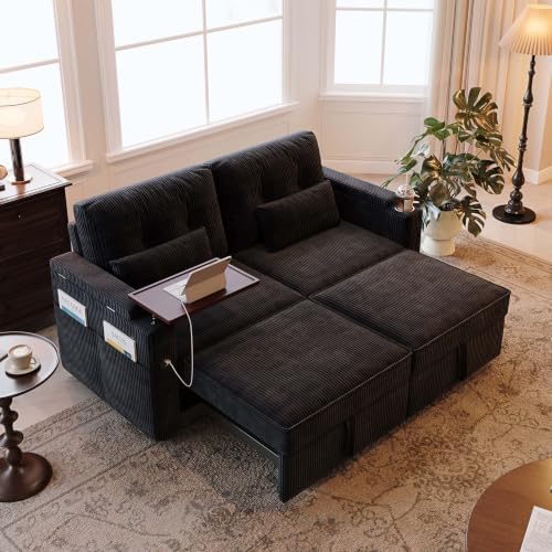 73'' Sleeper Sofa Bed Queen, Corduroy Pull Out Couch - Image 2