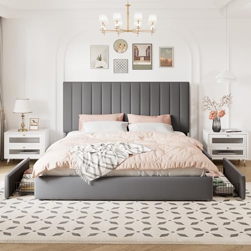 Allewie King Size Storage Bed Frame, Vertical Channel Tufted Adjustable - Image 3