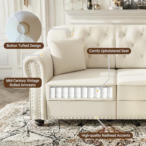 KEIKI 63" Velvet Chesterfield Sofa - Image 4