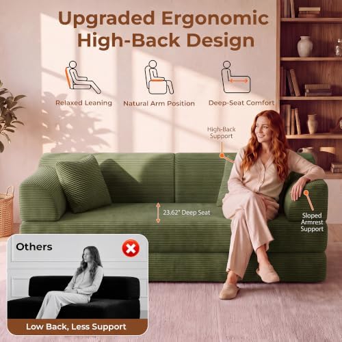 79'' Convertible Futon Sofa Bed, High‑Back Boneless Couches - Image 3