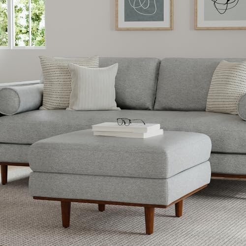 SIMPLIHOME Morrison 33" Wide Woven-Blend Rectangle Ottoman in Mist Grey - Image 2