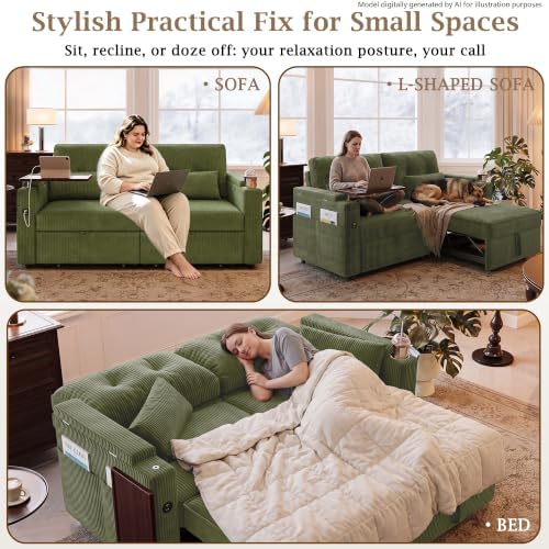 73'' Sleeper Sofa Bed Queen, Corduroy Pull Out Couch - Image 5