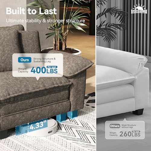 SUNSHINE VALLEY 3-Seat L Shaped Modular Cloud Couch Sectional Sofa Ottoman - Image 5