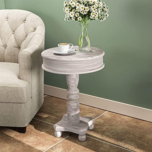 COSIEST Rustic Accent Side Table, Farmhouse Wood Pedestal Table Round End Table - Image 3