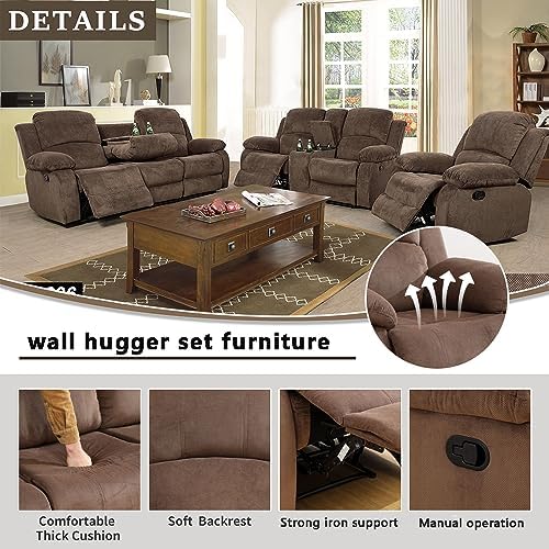 A Ainehome 3 Piece Set Corduroy Recliner Sofa Set - Image 3