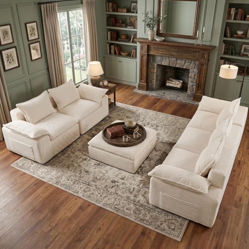 2Pcs Cloud Sectional Couch Sets, Convertible Modular Sofa. Beige - Image 3