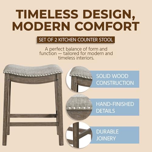 ROME + OAK Parker 26 Inch Counter Stool, Backless Saddle - Image 3