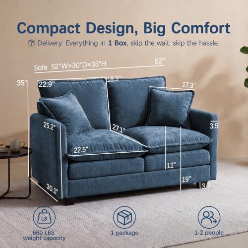 52" Loveseat Sofa, Cloud Love Seat Small Couches - Image 2