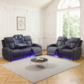 Power Recliner Sofa Set with LED Lights, Suede Leather Reclining Couch and by Caberryne