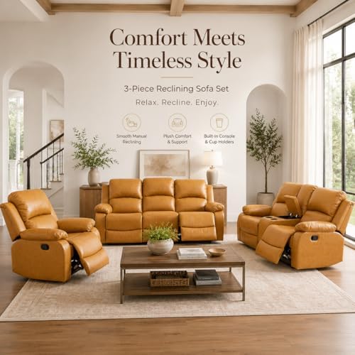Living Room Furniture Set, 2 Piece Recliner Sofa Set, Leather Recliner Sofa Set - Image 3