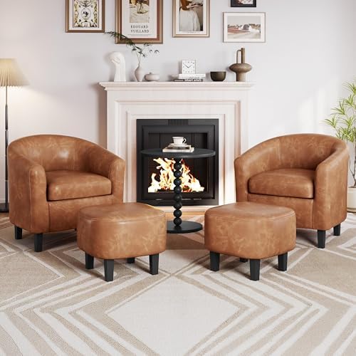 Yaheetech Accent Chairs with Ottoman Set of 2, Faux Leather - Image 2