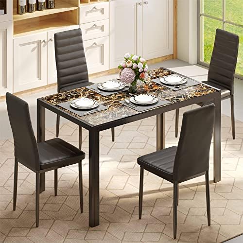 Gizoon 5 Piece Glass Dining Table Set, Kitchen Table and Chairs Set - Image 3