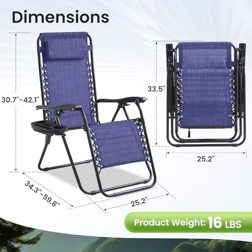 Zero Gravity Chair Set of 4 Oversized Folding Recliner, Padded Anti Gravity - Image 3