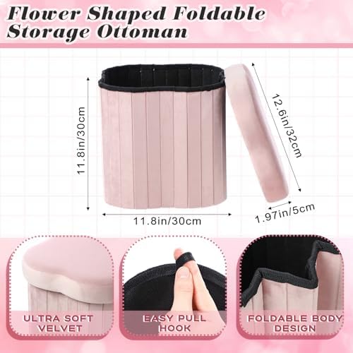 Qinyoung 2 Pcs Storage Ottoman Flower Shaped Foot Stools Foldable Velvet - Image 3