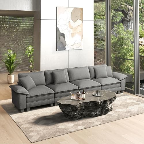 HERA'S HOUSE 158" Oversized Modular Sectional Straight Sofa, Corduroy Grey by HERASHOUSE
