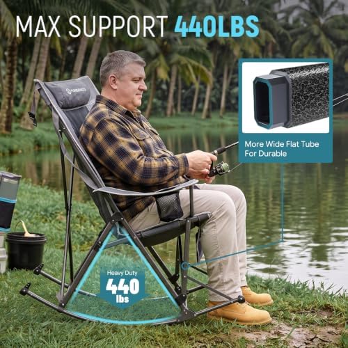FUNDANGO Oversized Rocking Camping Chair 440Lbs Padded Folding Camp Chairs - Image 3