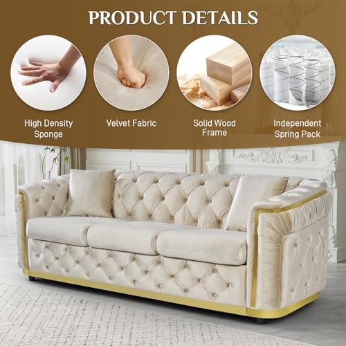 2-Piece 84.6" Velvet Sofa Set, Chesterfield Tufted - Image 3