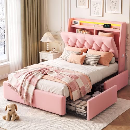 Jocoevol Twin LED Velvet Bed Frame by JOCOEVOL