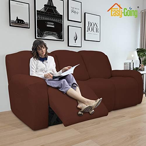 Easy-Going 8 Pieces Recliner Couch Stretch Sofa Slipcover Coffee - Image 2