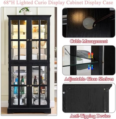 68" H Glass Curio Display Cabinet - Image 3