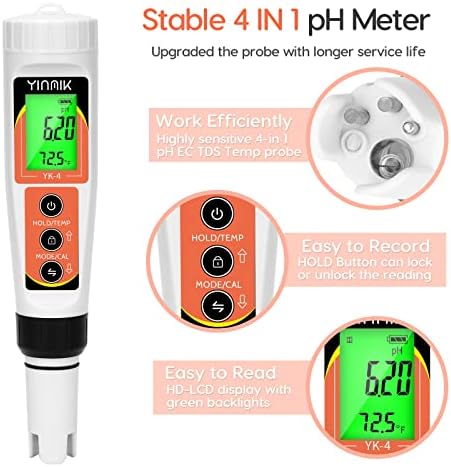 YINMIK PH Meter, Digital 4 in 1 PH EC TDS Temp Meter - Image 2