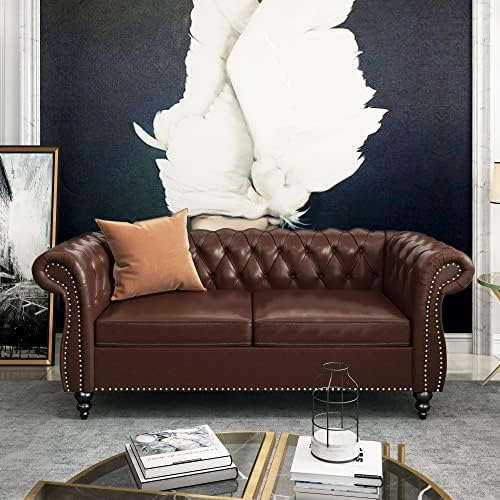 Chesterfield Loveseat, Modern Faux Leather Sofa Tufted Couch 2 Seater by ORRD