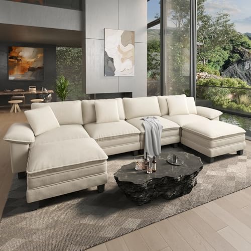 HERA'S HOUSE 158" Oversized Modular Sectional U Shaped Sofa, Chenille White by HERASHOUSE