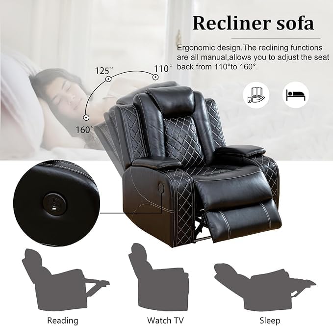 Power Recliner Set with LED Lights, Air Leather Reclining Set with USB - Image 5