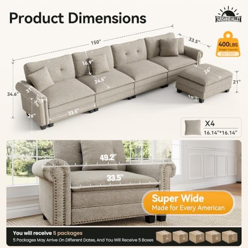 SUNSHINE VALLEY 150" Oversized Modular Sectional Couch L Shaped Living Room - Image 2