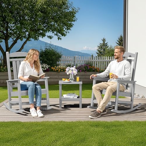 SERWALL Outdoor Rocking Chair Set of 4, Patio Rocking Chair, Light Gray - Image 2