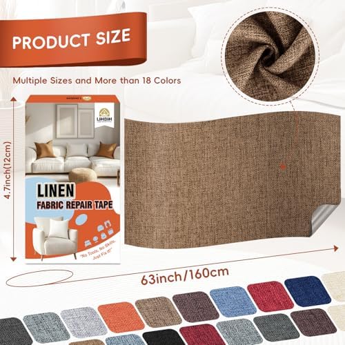 Linen Fabric Repair Tape 4.7x63 Inch, Self Adhesive Couch Patch Repair Fabric - Image 2