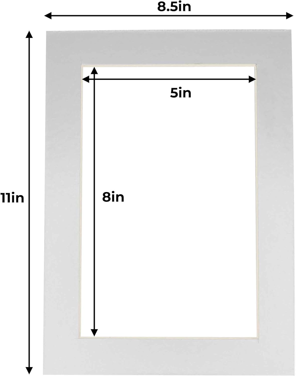 5.5x8.5 Mat for 8.5x11 Frame - Precut Mat Board Acid-Free Metallic Silver 5.5x8.5 Photo Matte for a 8.5x11 Picture Frame, Matboard for Family Photos, Show Kits, Art, Picture Framing, Pack of 10 Mats