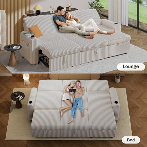 Sunny Heart 101" Plush Corduroy L Shaped Sectional Sleeper Sofa Bed - Image 4