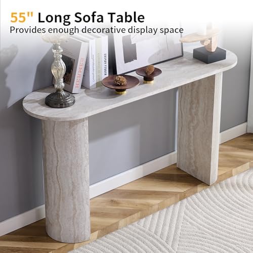 55" Faux Travertine Stone Console Table - Image 4