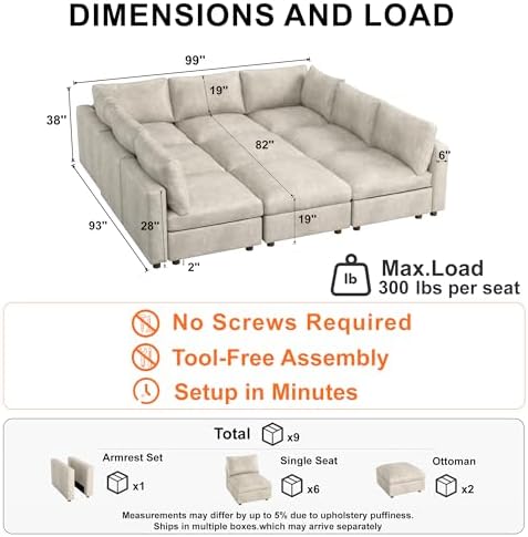 99'' Faux Leather Modular Sectional Sofa Bed Sleeper - Image 2