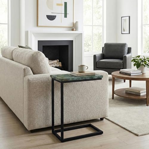 SIMPLIHOME Skyler 18" Wide C-Side Table in Black/Green Marble - Image 4