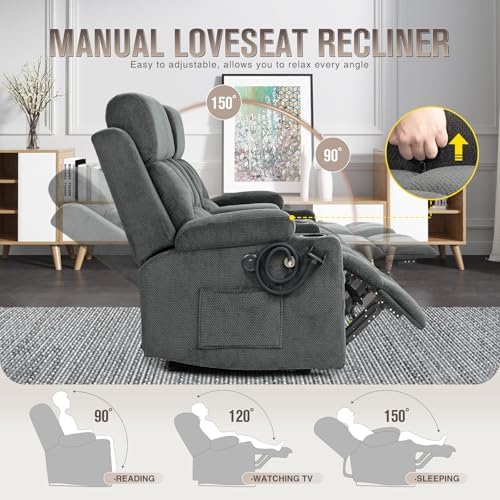 Loveseat Recliner Sofa with Console, Manual Double Reclining Sofa with USB Ports - Image 3