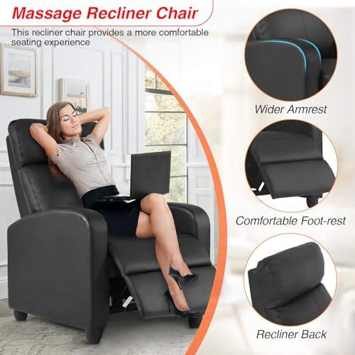 FDW | Recliner Chair | with 2 Point Massage Function | Black, PU Leather - Image 4