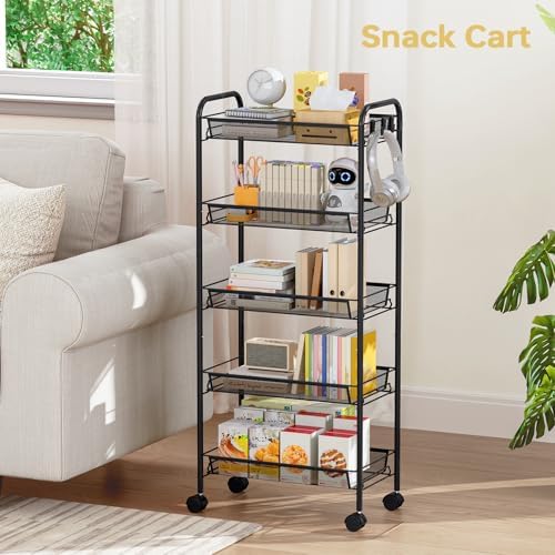 TOOLF 5 Tier Rolling Cart, Metal Utility Storage Cart - Image 6