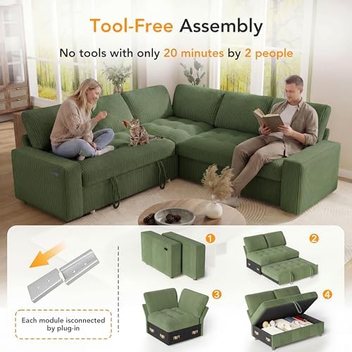 Vipbear Pull Out Sofa Bed Sectional Sleeper Sofa - Image 3